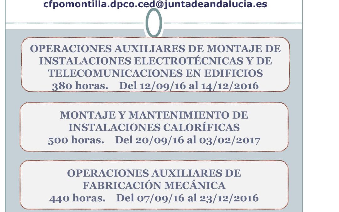 OFERTA DE CURSOS FPE EN CENTRO DE FORMACIÓN DE MONTILLA