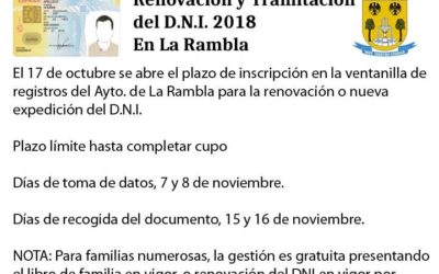 Un Equipo Móvil de Tramitación del Documento Nacional de Identidad-E se desplazará a La Rambla