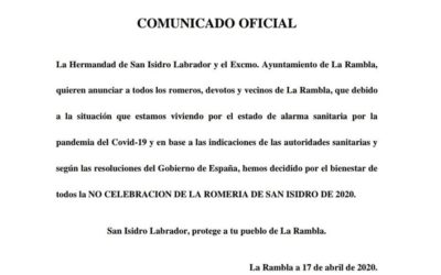 La Hermandad de San Isidro Labrador y el Ayuntamiento de La Rambla anuncian la suspensión de la Romería 2020 de La Rambla