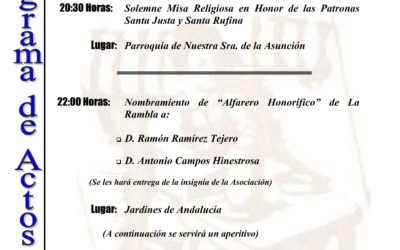 Ramón Ramírez Tejero y Antonio Campos Hinestrosa elegidos Alfareros Honoríficos de La Rambla 2021