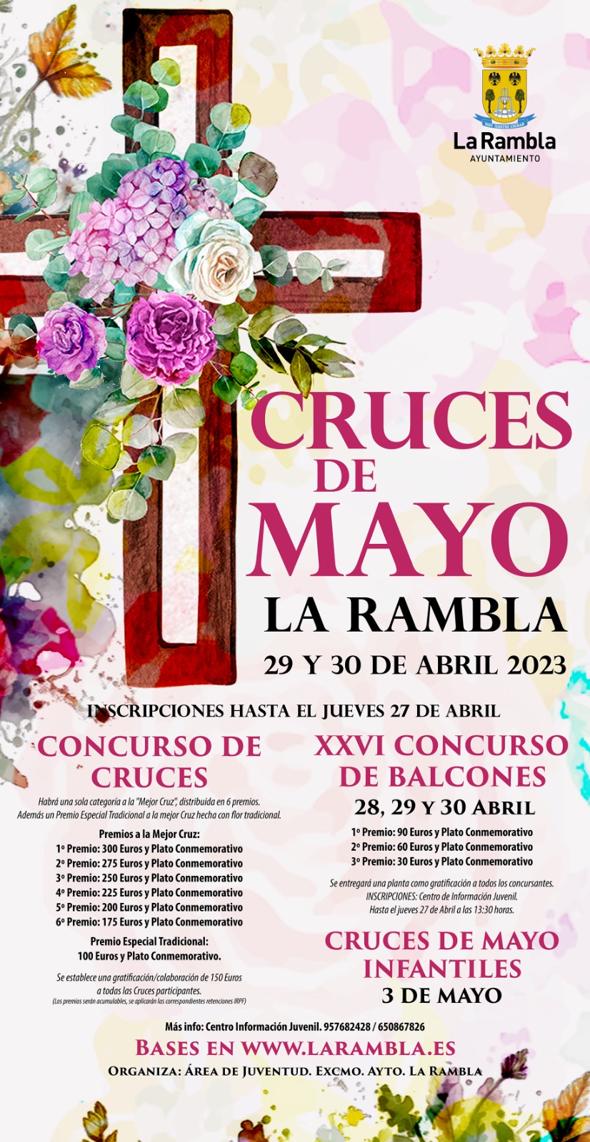 - El 3 de mayo, día no lectivo en La Rambla, tendrán lugar las Cruces Infantiles que saldrán de la calle Los Prietos - Este año se cumple la 26 edición del Concurso de Balcones